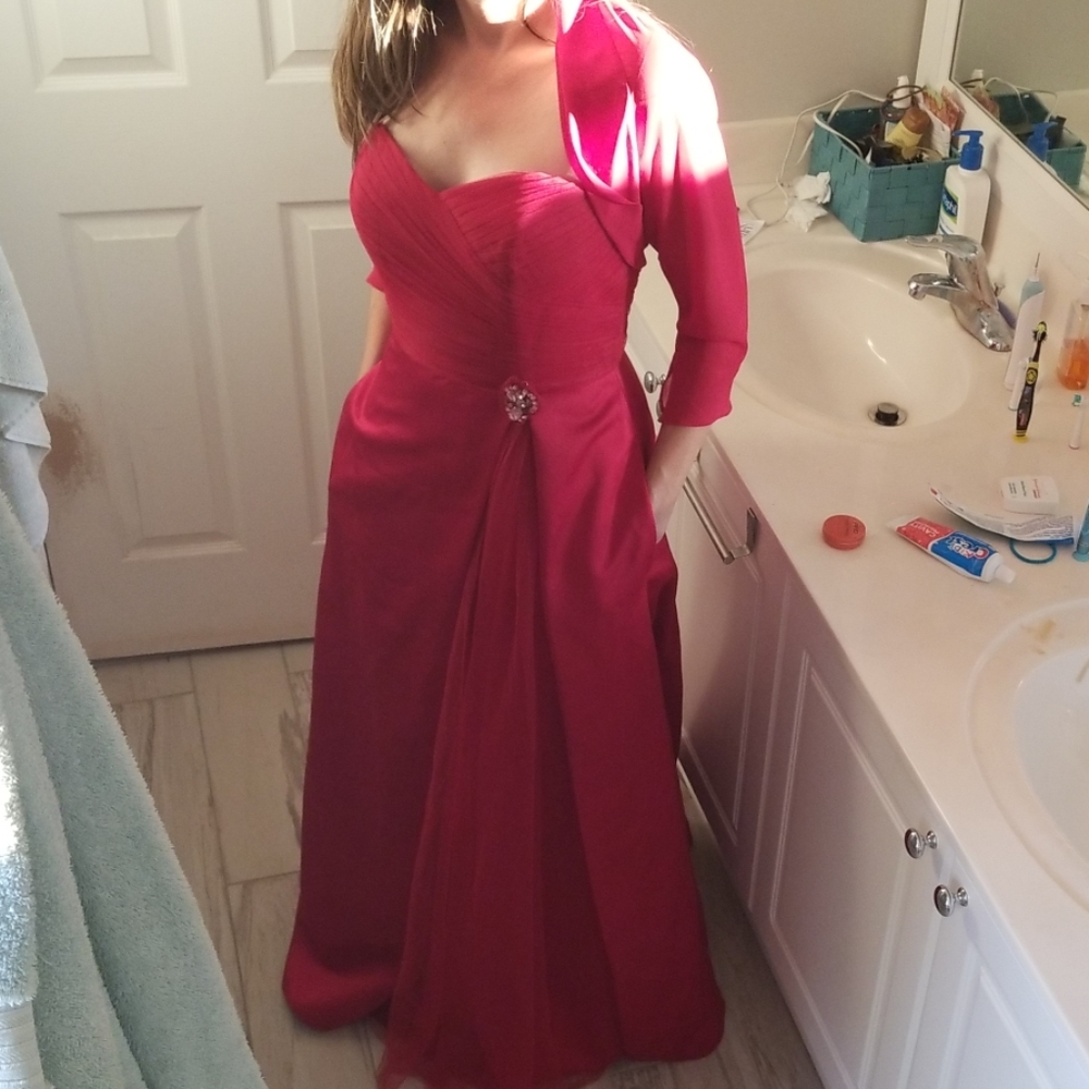 David's Bridal Apple Red Gown